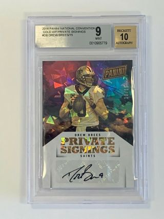 2018 Panini National Convention Drew Brees Autograph Gold Vip /15 Bgs 9/10
