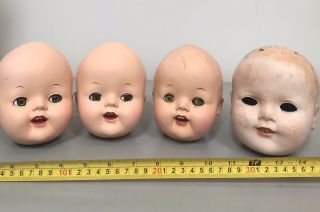 4 Xl Vintage Creepy Triplets Baby Doll Heads Halloween Craft Moving Eyes Teeth
