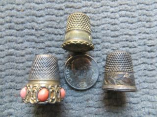 3 Small Vintage Sewing Thimbles - Possibly Silver