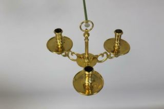 An Extremely Rare 17th C Dutch Miniature Traveling Three Candle Brass Chandelier