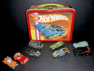 1969 Vintage Thermos Hot Wheels Redline Metal Lunch Box,  8 Cars Redlines Corgi