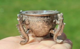 Antique Chinese Solid Silver Dragon Salt Cellar (r3064t)