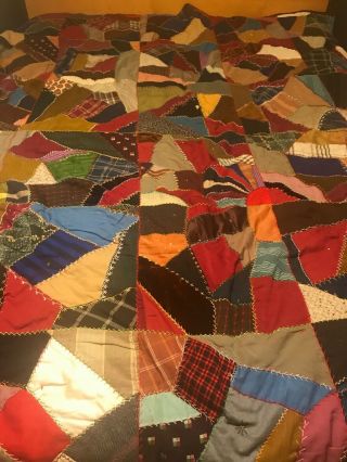Vintage Handmade Hand Stitched Feed Sack Crazy Quilt - 83 " X 73