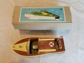 Vtg 1950 Rico Wooden Model Battery Motor Boat W/box Japan Speed Boat Style 2 - L