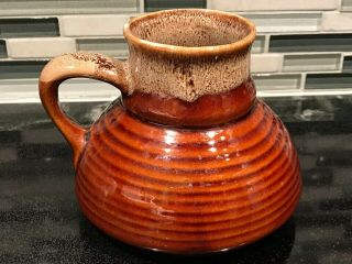 Vintage No Spill Brown Drip Coffee Mug Pottery - Made In Taiwan - Wide Bottom