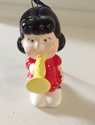 Vintage Peanuts Lucy With Trumpet Christmas Ornament Porcelain.