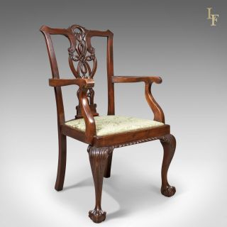 Antique Carver Chair,  Victorian Chippendale Revival,  C.  1890