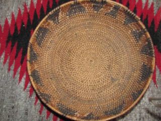 Early Fine Weave Antique Native American Indian Bowl Basket,  Black Diamond Design