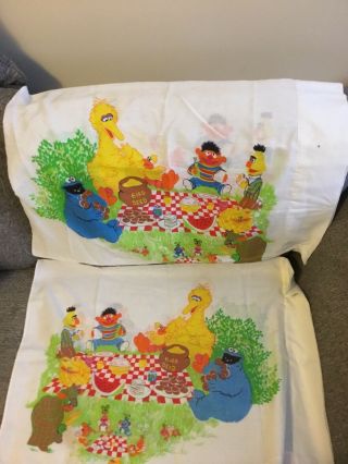 Vintage Sesame Street Pillow Cases Cookie Monster Ernie Bert Big Bird