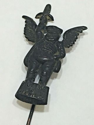 Vintage Flying Dutchman Moline Plow Mp Farm Ag Winged Guy Figural Stick Hat Pin