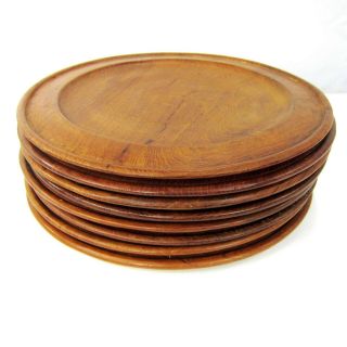 Mid - Century Vtg Set Of 8 Teak Wood Plate Chargers 11.  75 " Thailand Mcm The Cellar