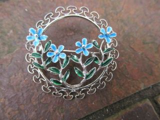 Vintage Beau Sterling Silver & Enamaled Flower Brooch / Pin