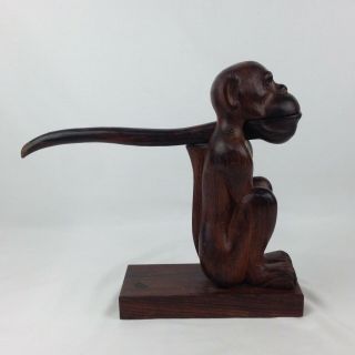 Vintage Wooden Nutcracker Monkey with Tail Hand Carved Dark Wood Home Decor 11 