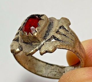 Ancient Roman Silver Ring With Very Rare Red Stone 7.  8gr 29mm (inner 24mm)