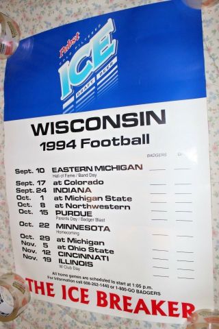 Wisconsin Badgers Football 1994 Season Schedule 25 " X 18 " Poster