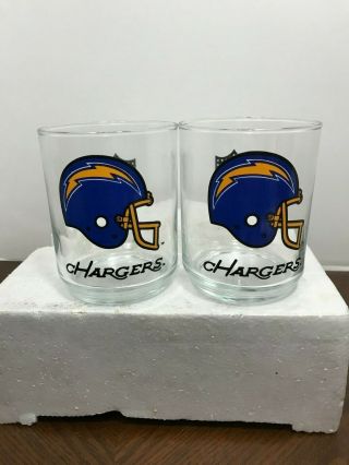 Vintage Set Of 2 San Diego Chargers Football Rock Glasses
