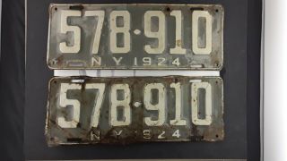 1924 Ny License Plates - Vintage Pair - 578 - 910