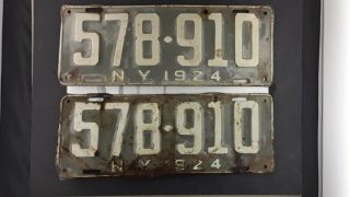 1924 NY License Plates - Vintage pair - 578 - 910 2