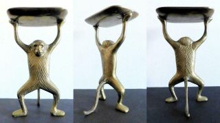 Vtg Monkey Business Brass Bronze Card Holder Soap Dish Desk Trinket Tray