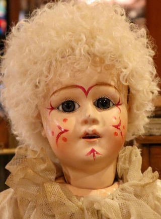 20 " Antique French Paper Mache Clown W/painted Decorations,  Costume