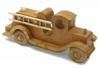 Vintage Handmade Wooden Folk Art Antique Style Firetruck Toy Truck W/ Ladders