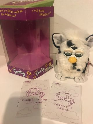 Vintage 1998 White Black Spots Furby Tiger Electronics With Tags