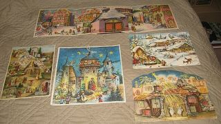 5 Vintage Paper Christmas Advent Calendar,  W.  Germany,  Haco & Others.