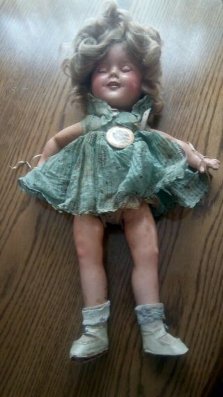 Vintage Shirley Temple Playpal Doll 16 " In Orig.  Dress W/pin