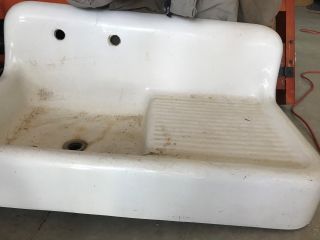 Antique Cast Iron Porcelain Kitchen Farm Sink W/right Hand Drain - Board