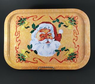 Vintage Metal Christmas Tray Mid - Century Santa Claus 15 3/4 " X 11 1/4 " Tray
