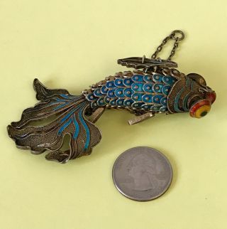 ⭐️large Vintage Chinese Export Silver & Enamel Reticulated Koi Fish Pendant
