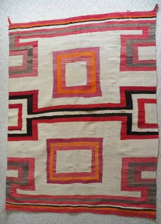 Antique Navajo Rug With Rare Geometric Pattern Large Native American Blanket