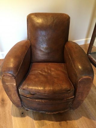 Vintage Brown Leather Arm Chair Distressed Club Library Accent (PAIR - 2 England) 2