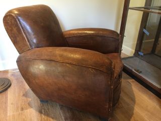 Vintage Brown Leather Arm Chair Distressed Club Library Accent (PAIR - 2 England) 3