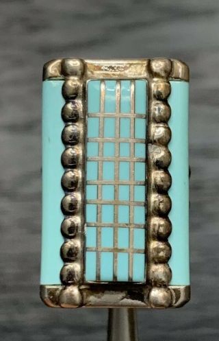 Striking Vintage Zuni Navajo Inlay Turquoise Sterling Silver Ring 10.  2 Grams