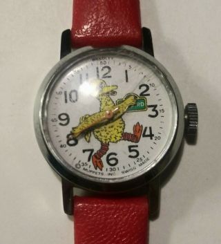 Vintage Big Bird Sesame Street Wind Up Wrist Watch Swiss Made Runs Well