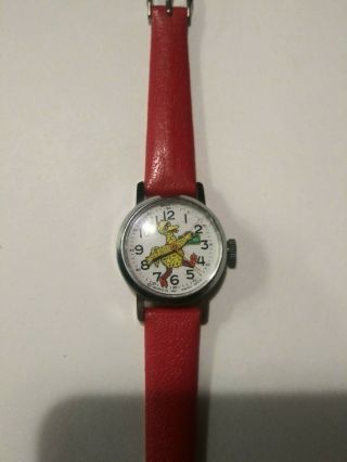 Vintage Big Bird Sesame Street Wind Up Wrist Watch Swiss Made RUNS WELL 3
