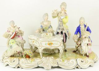 Large Antique Dresden Porcelain Figure Group Of Musicians