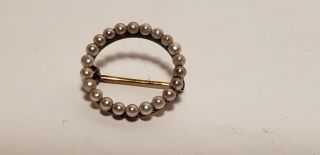 Antique 14k Gold And Pearl Round Pin/brooch -.  75 In - 24 Small Pearls -.  7dwt - Nr