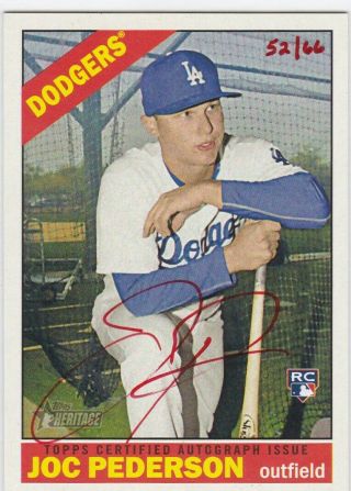 2015 Topps Heritage Joc Pederson Red Ink Rookie Rc Auto Autograph 52/66