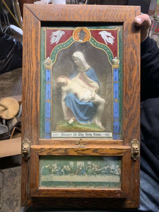 Antique Catholic Last Rites Shadow Box Viaticum Religious Jesus Mary Holy Water