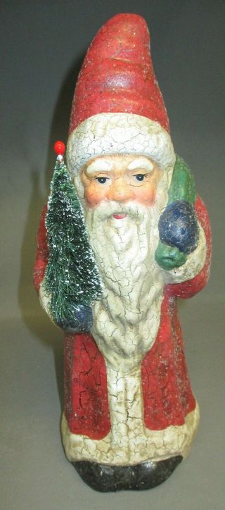 Vintage Midwest Red Antique Style Belsnickle Glitter Santa Claus Figure W/tree