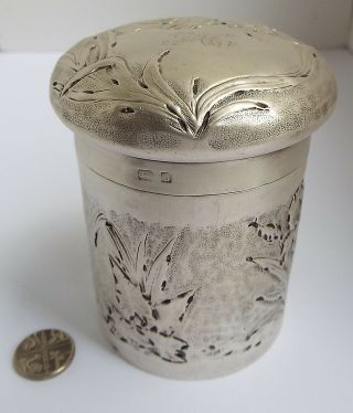 Lovely Large Decorative English Antique 1901 Sterling Silver Tea Canister Caddy