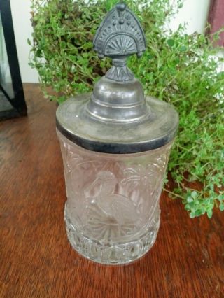 Antique Glass & Metal Tobacco Humidor Jar