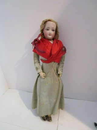 15 " Antique Closed Mouth Shoulder Head Doll - Marked 2 - Leather Body
