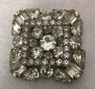 Signed Weiss Large Vintage Crystal Clear Glass Rhinestone Brooch Pin