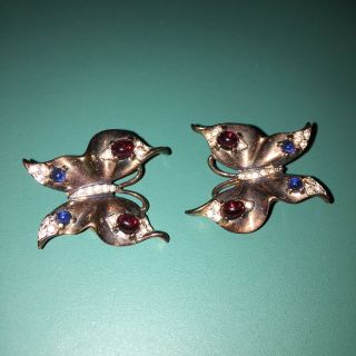 Vintage Crown Trifari Sterling Butterfly Clip Earrings