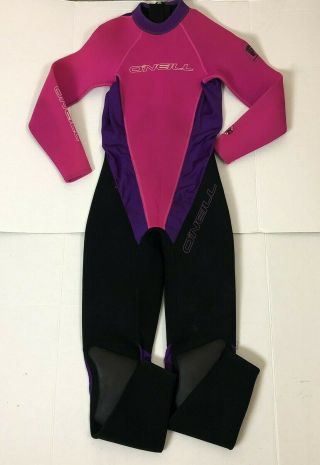 VTG O ' Neill Wetsuit Black Pink Purple Full Body Back Zip Surfing Women ' s Size 8 2