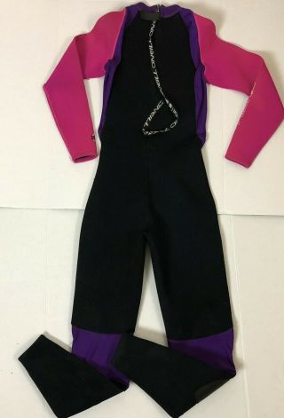 VTG O ' Neill Wetsuit Black Pink Purple Full Body Back Zip Surfing Women ' s Size 8 3