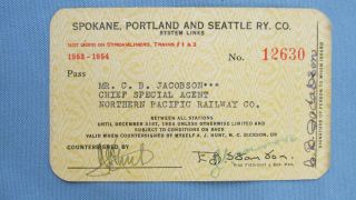 1953 - 1954 Spokane Portland & Seattle Ry Pass - Chief Special Agent Np Railway